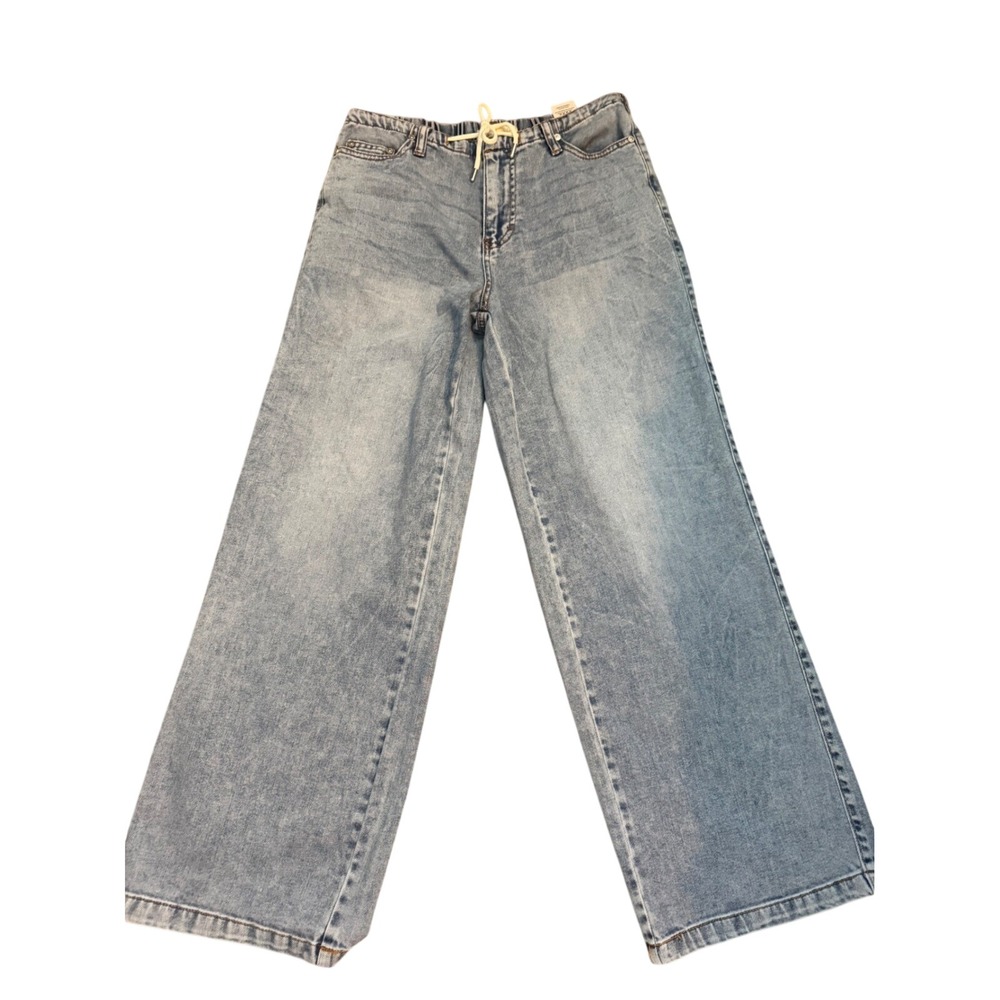 OAT New York Jeans Elastic Waist Wide Leg Women's Light Wash Denim Drawstring